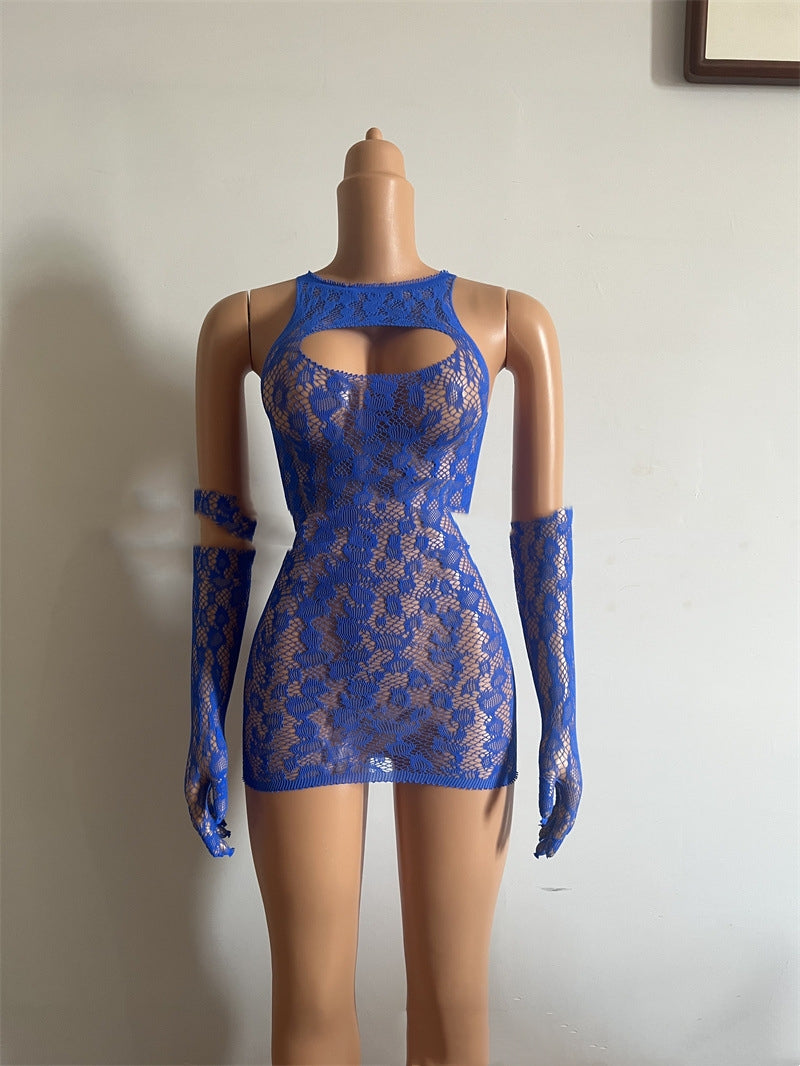 Vibrant Fishnet Dress & Gloves Set, One Size Fits Most