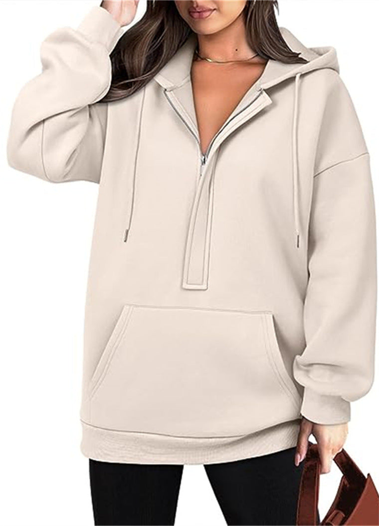 Women's Cozy Solid Color Loose Pullover Hoodie