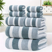 8pcs set, no hair loss, super water absorption, super soft five-star hotel standard two-color striped interval bath towel combination, including 2 large bath towels, 2 large Bath Towels and 4 Bath ...