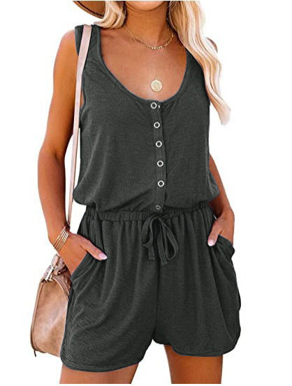 Summer Sleeveless Lace-Up Wide-Leg Romper