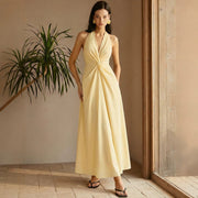 European and American-style Halter-neck Pleated Sexy Sleeveless Fashion Long Dress