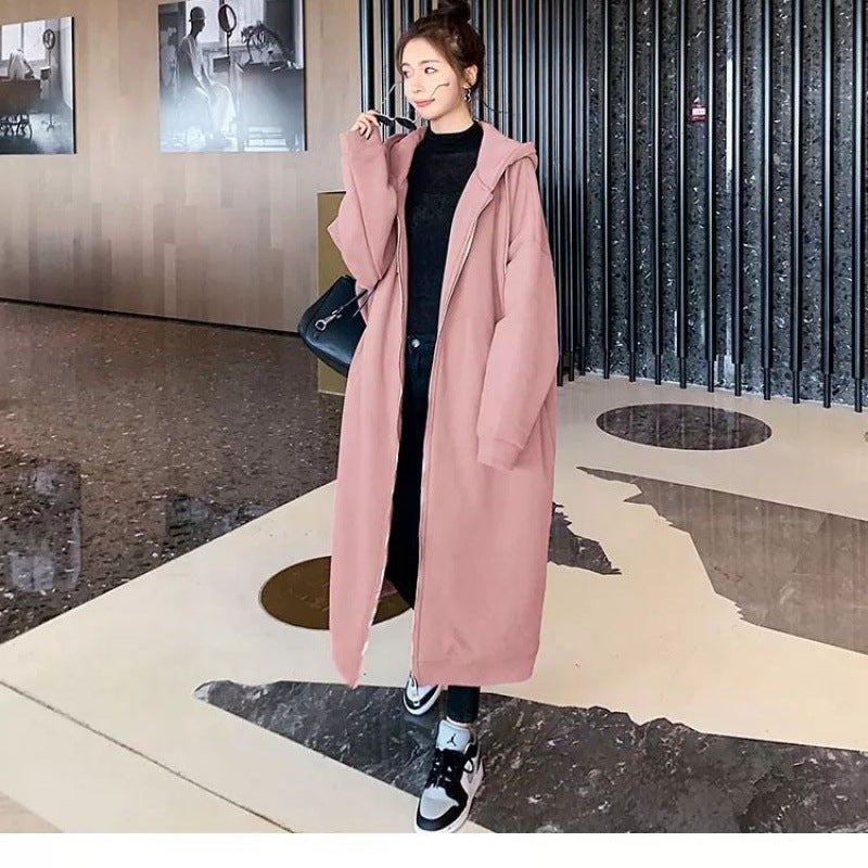 Plus Size Fleece-Lined Hooded Cardigan Dress