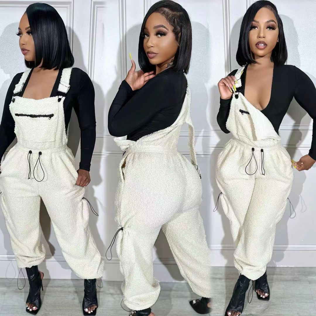 Cozy Fleece Drawstring Casual Women's Jumpsuit