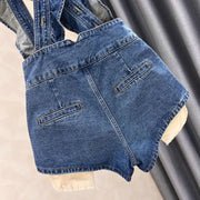 Women's Blue Denim Suspender Shorts Casual Romper