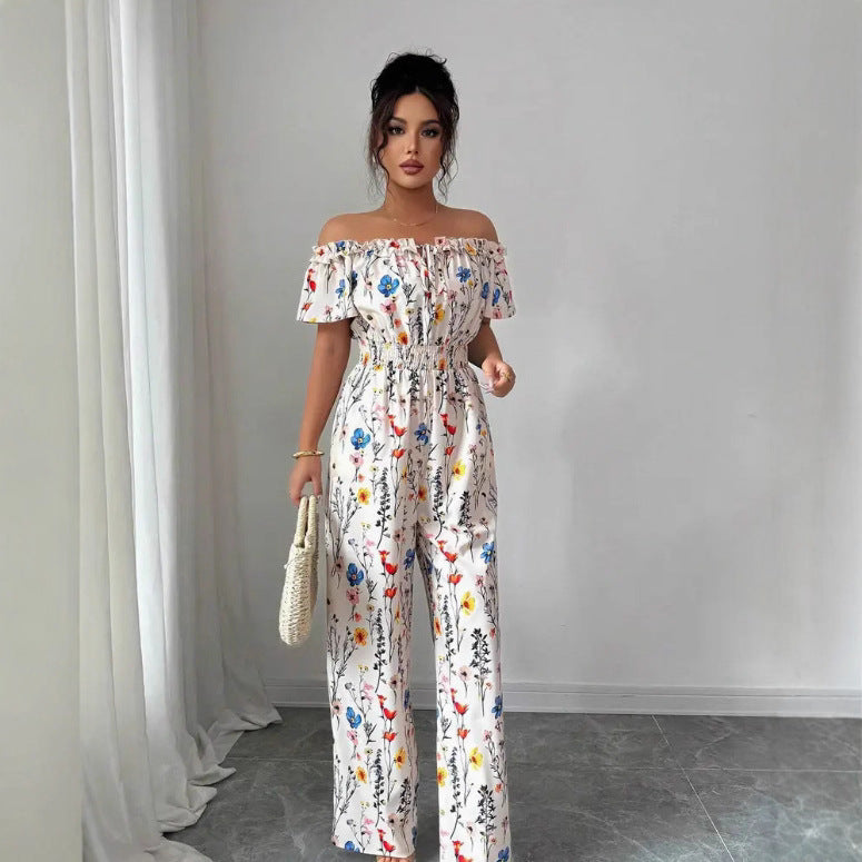 Floral Print V-Neck Sleeveless Loose Jumpsuit