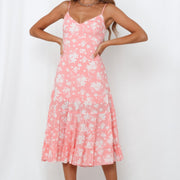 Sweet Floral-print Strap Dress with a Tie-back Design