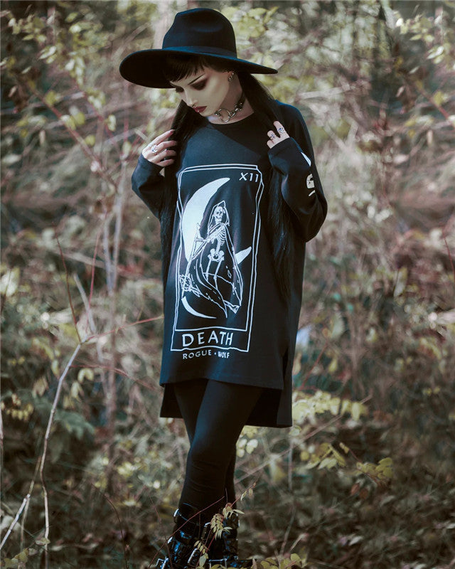 Gothic Dark Moon Letter Print Oversized Punk Sweater
