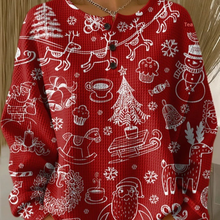 Retro 3D Print Stand Collar Long-Sleeve Top