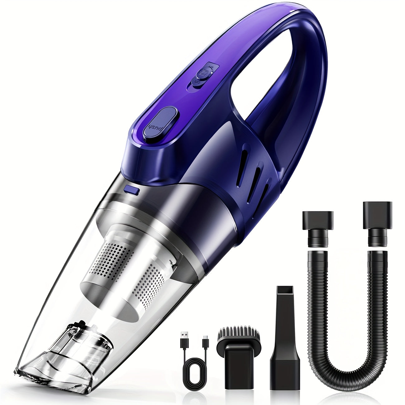 Handheld Car Vacuum Cleaner with 6000PA Suction, 2000mAh Large Capacity Battery, Low Noise, 5 Accessories, Pink