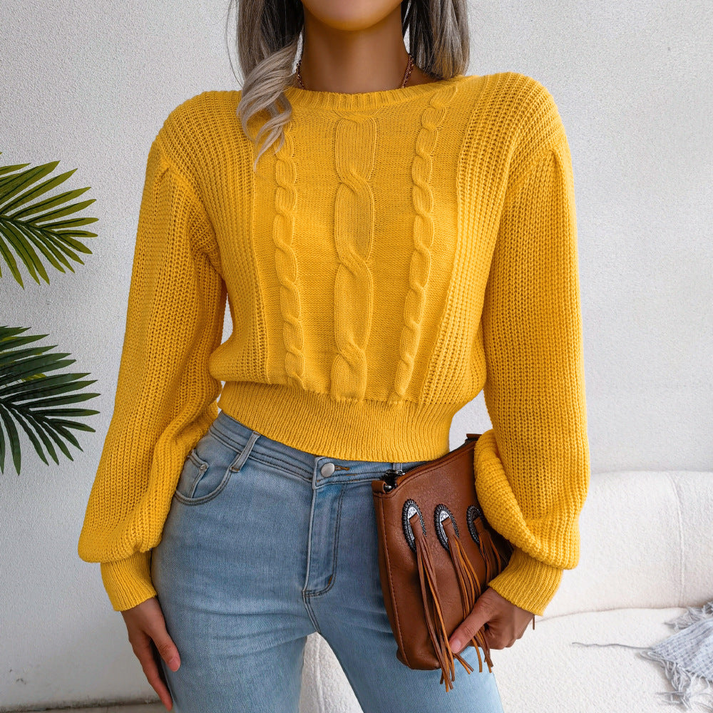 Chic Lantern Sleeve Waist-Tucked Sweater