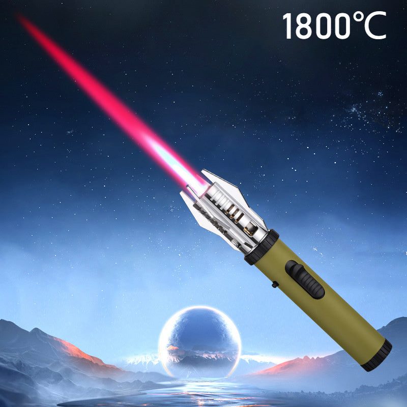 Windproof Turbine Jet Lighter – Metal, Red Flame (Butane Not Included)