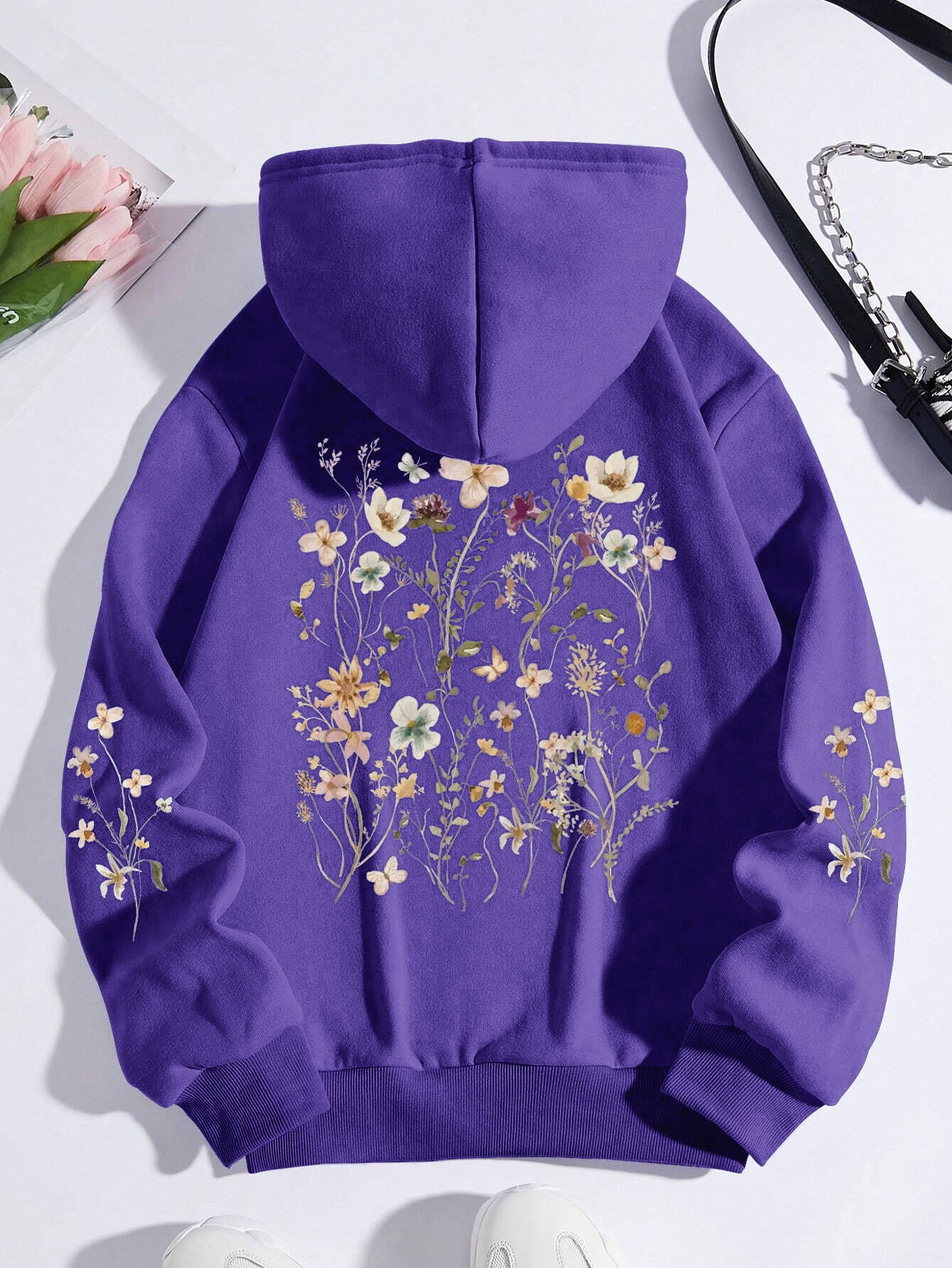 Floral Print Pocket Pullover Sweatshirt