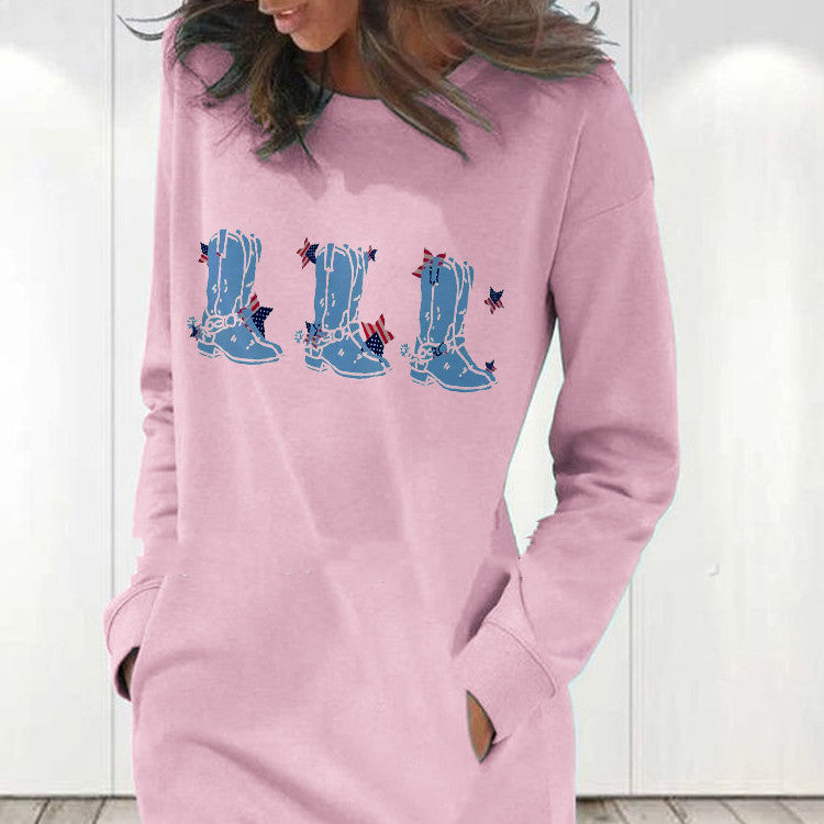 Women's Printed Round Neck Long-Sleeve Sweater