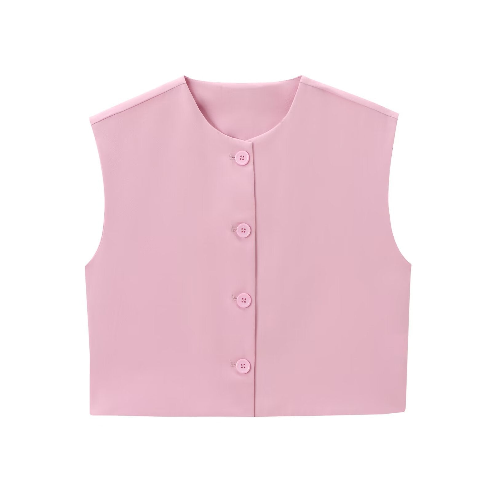 Fashion Solid Color Decorated Row Button Sleeveless Vest Top