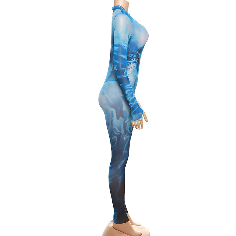Women's 3D Print High-Waist Slim Fit Bodysuit