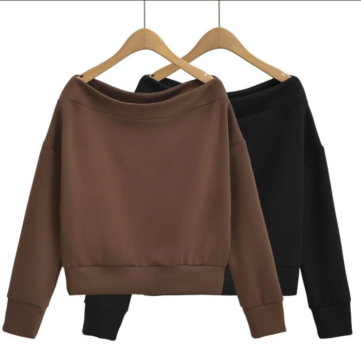 Chic Off-Shoulder Slim-Fit Long Sleeve Sweater