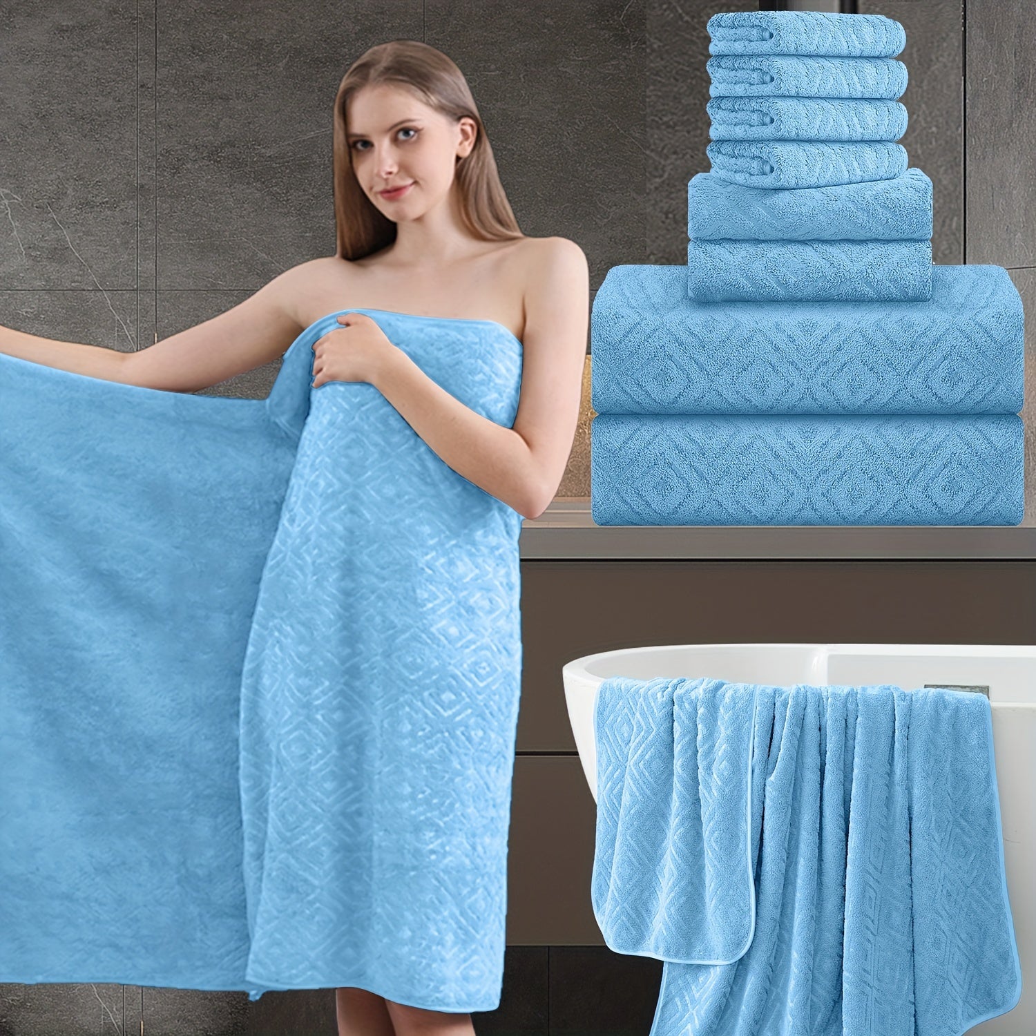 8pcs Extra Large Bath Towel, Ultra-Soft Thick Bath Towel Highly Absorbent Quick Dry Towel 700GSM Includes 2 Oversized Bath Towels & 2 Hand Towels & 4 Towels for Bathroom Hotels Gym, Wash Cloths