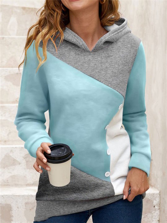 Color Block Fleece Hooded Sweatshirt for Women