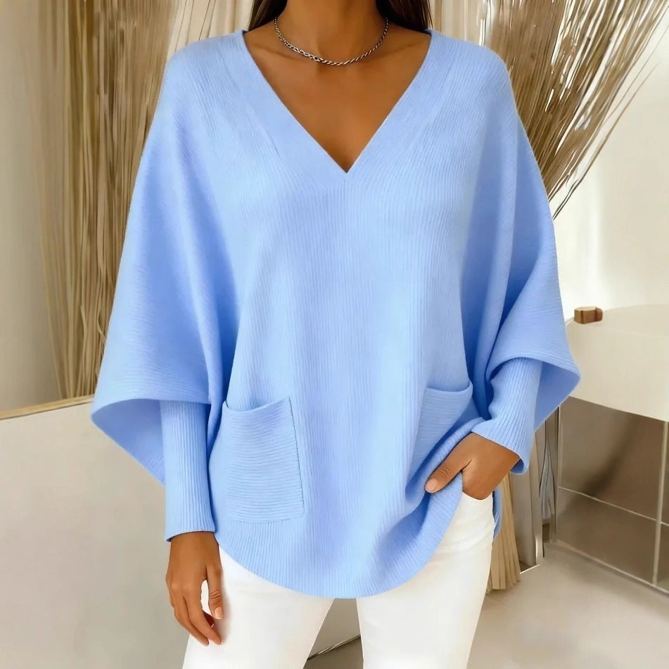 Relaxed Laid-back Soft and Cozy Womens Casual Solid-color V-neck Sweater