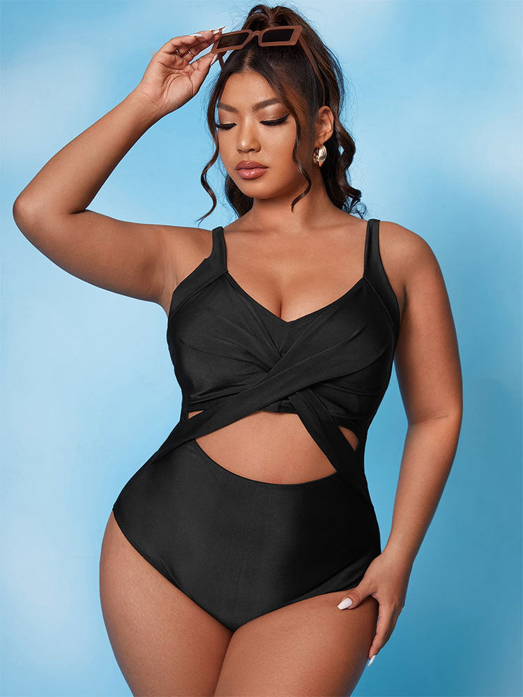 High-Waist Plus Size One-Piece Conservative Swimsuit