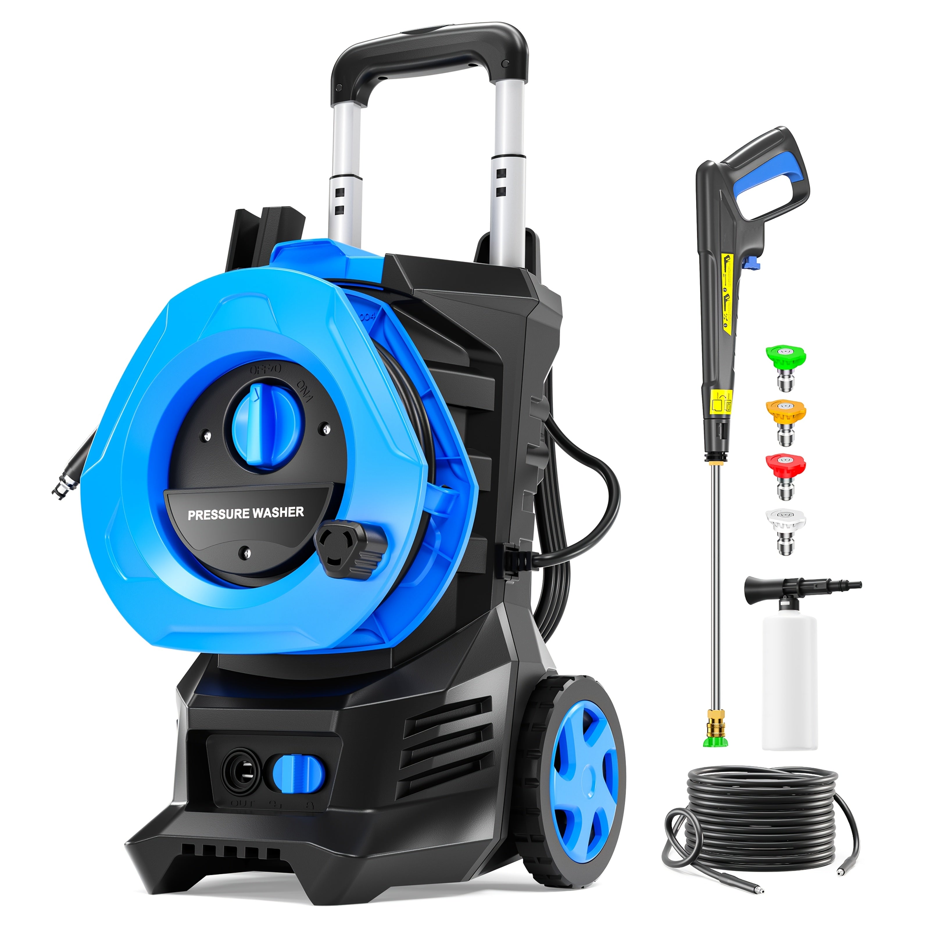 Electric Pressure Washer with 25 ft Hose, 4 Nozzles and Foam Cannon – 4800 PSI, 2.6 GPM, Metal Construction, US Plug, Blue & Yellow