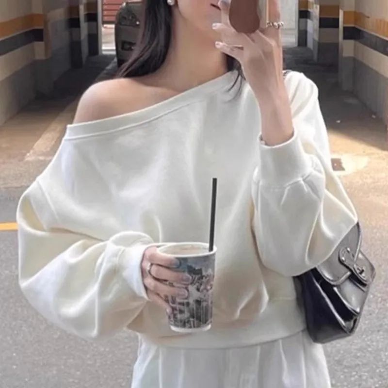 Thin Bottoming Shirt Off-shoulder Loose Casual Top