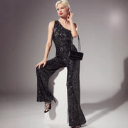 Women's Sleeveless Slim-fit Belt Skirt One-shoulder Sequins