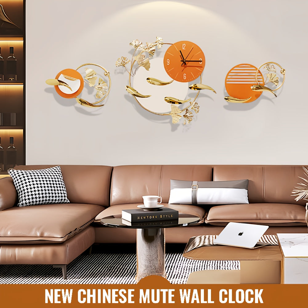 Luxurious 3D Goldfish Wall Clock - Large, Modern Metal Decor for Living Room, Bedroom, Kitchen & Entryway