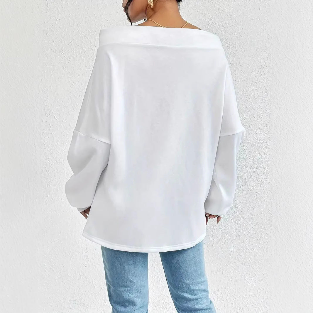Plus Size Off-Shoulder Drawstring Casual Top