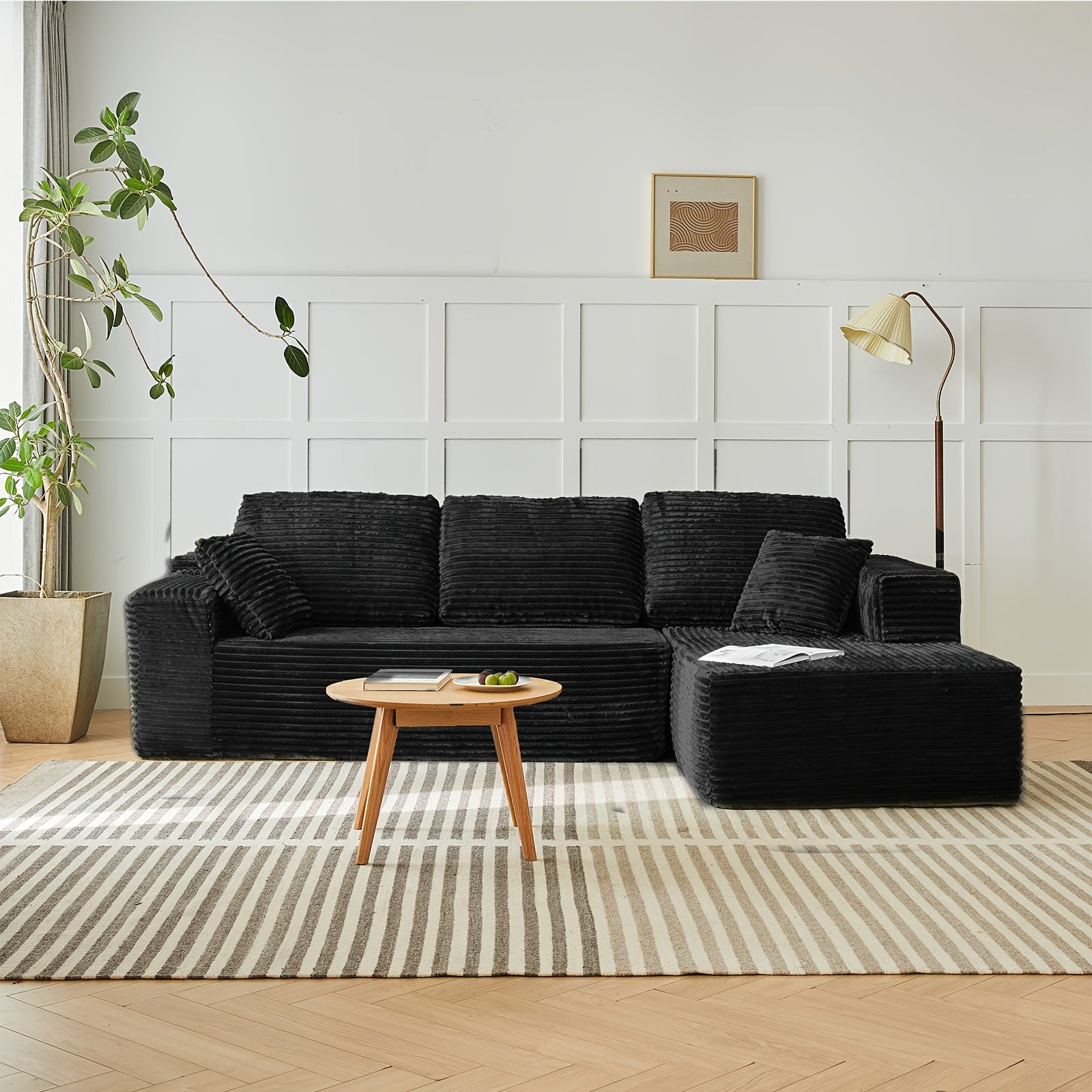 Left chaise L-shaped sectional sofa with memory foam cushions and corduroy upholstery