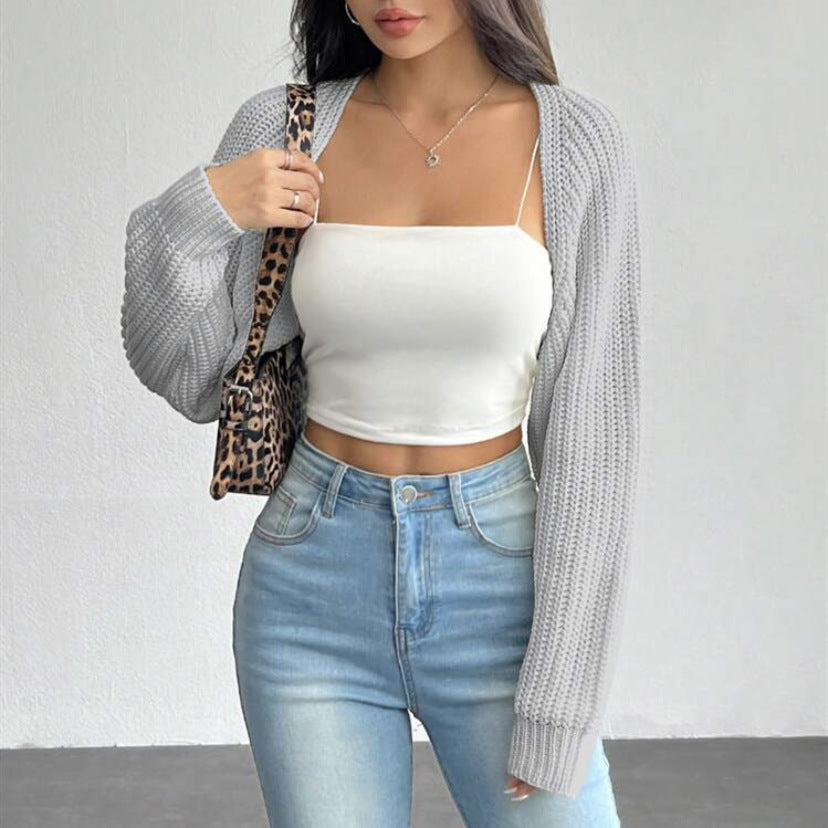 Ribbed Shawl-collar Sweater Coat Simple and Versatile Womens Knit Cardigan