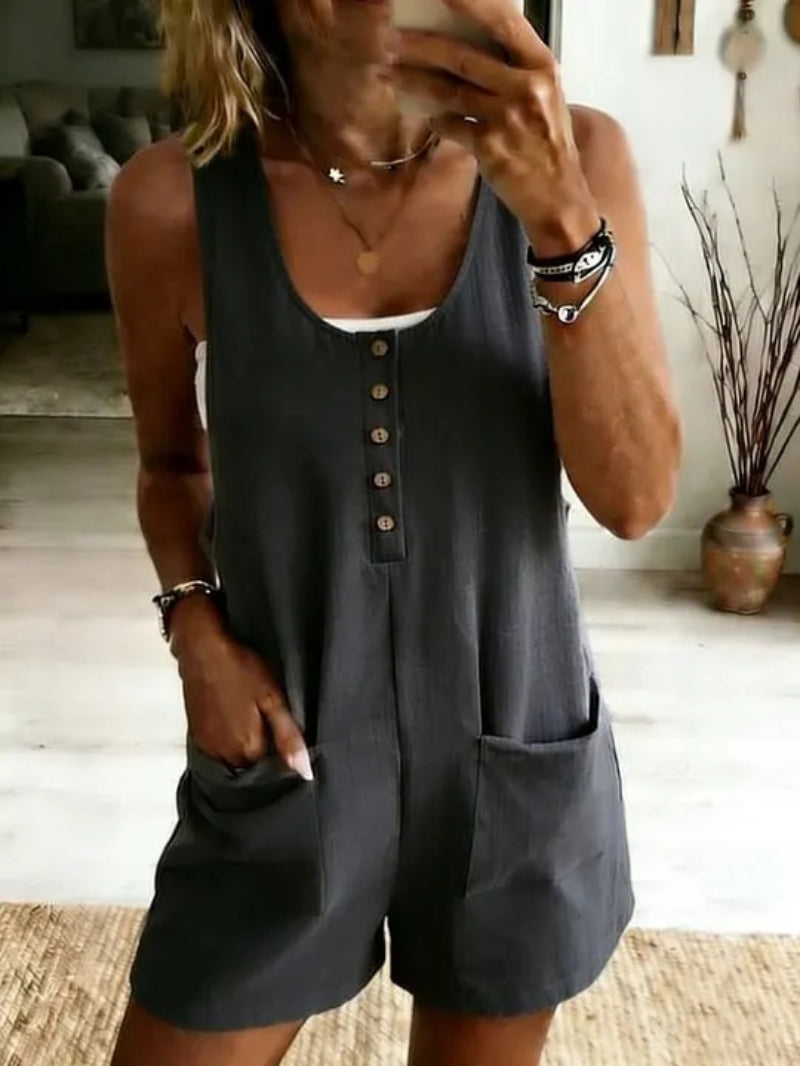 Chic Button-Front Pocket Jumpsuit for Women