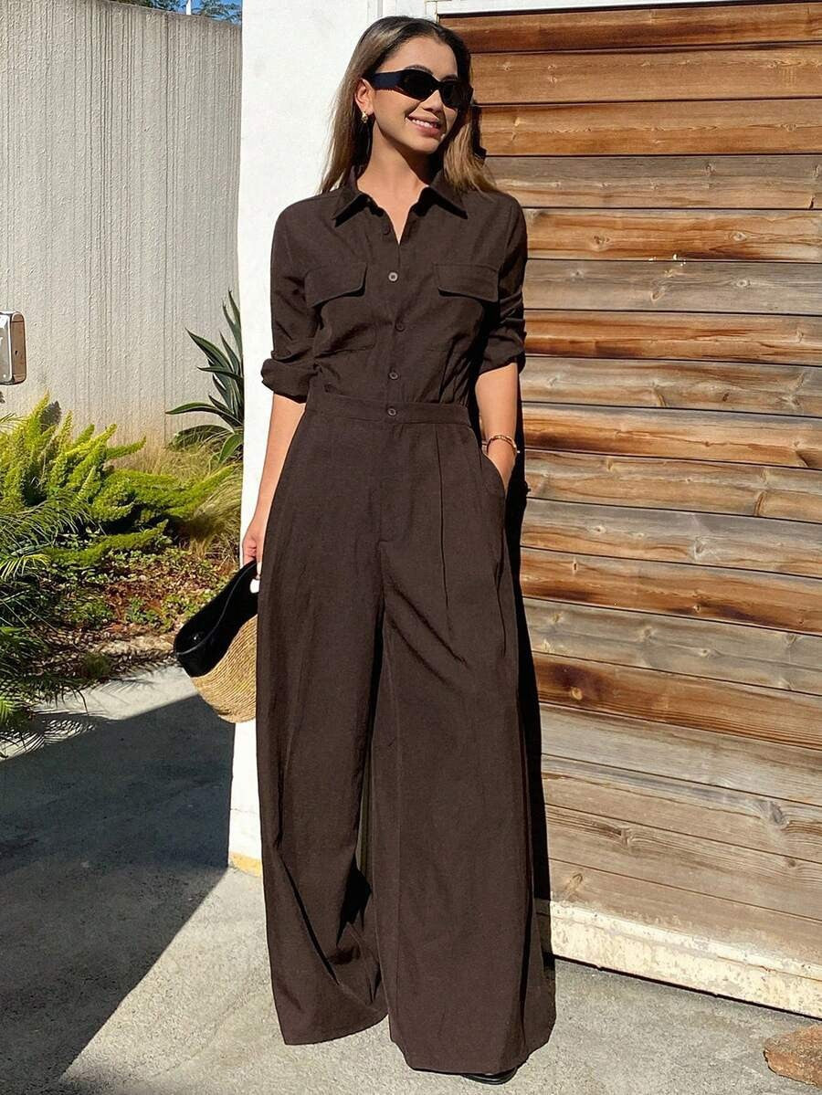 Autumn New Style Workwear-inspired Lapel Jumpsuit For Women