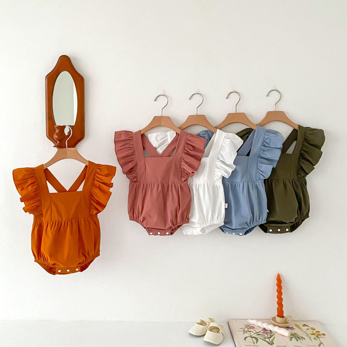 Baby Girl Summer Pure Color Cotton Strap Triangle Rompers