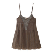 Coffee V-Neck Beaded Sequins Camisole