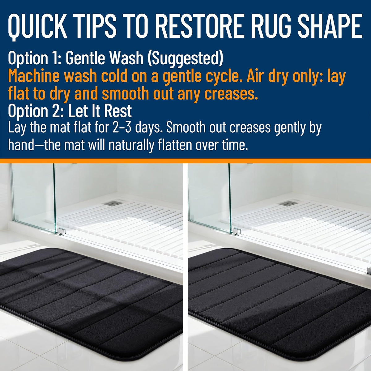 Soft Memory Foam Bath Mat 16x24 Inch, Black Absorbent Bathroom Floor Rug for Shower, Tub, Vanity and Home