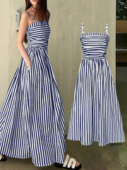 Elegant Striped Off-Shoulder Long Dress