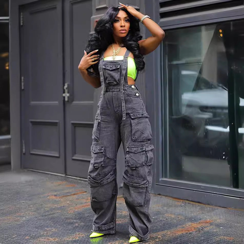 Women's Casual Loose Denim Jumpsuit