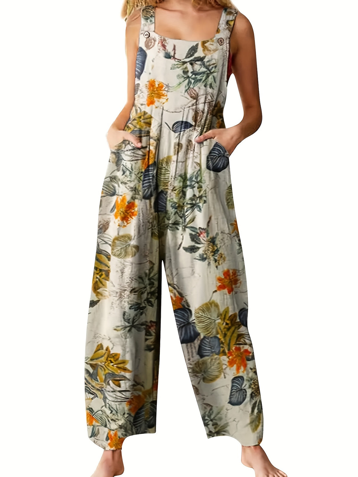 Women's Ethnic Print Button Jumpsuit Casual Romper