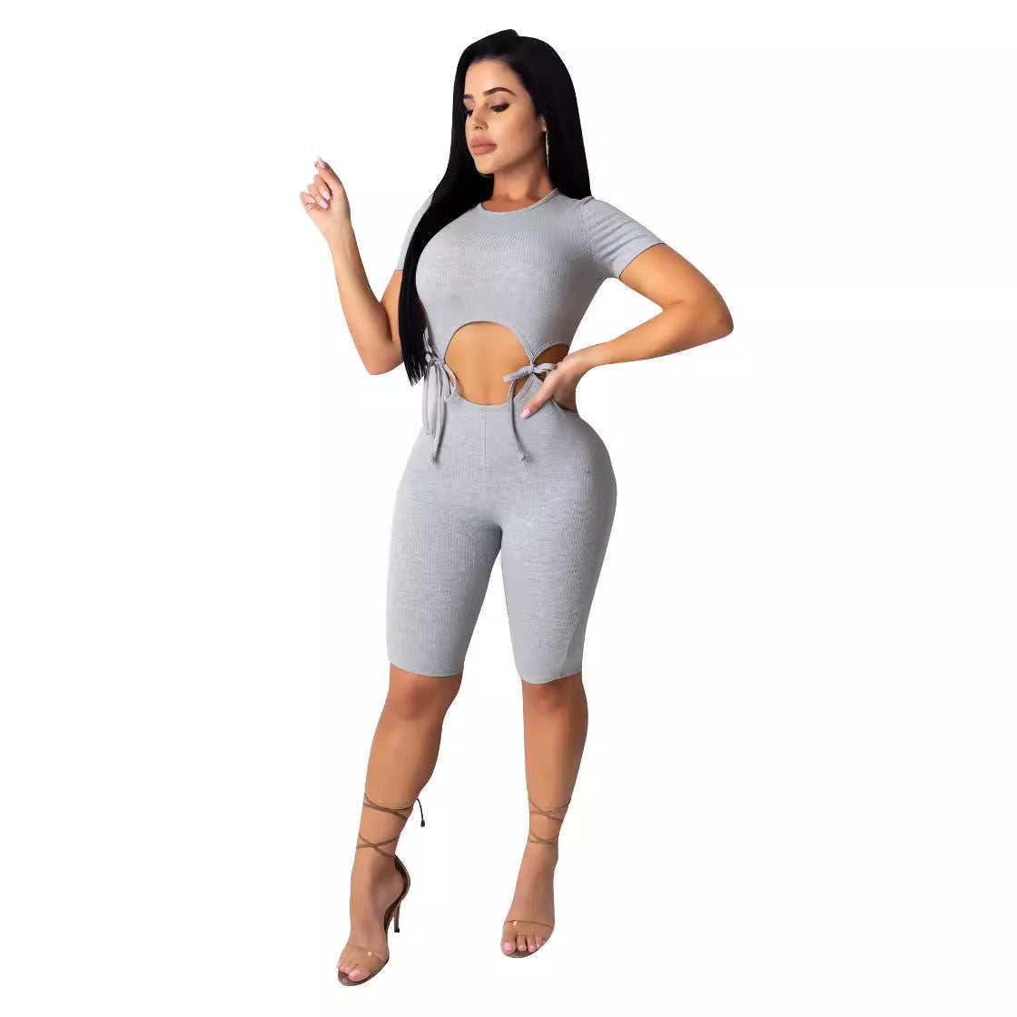 Chic Knit Tie-Front Romper with Shorts