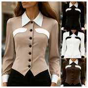 Independent Website Women's Color-block Slim-fit Versatile Slimming Long-sleeved Shirt