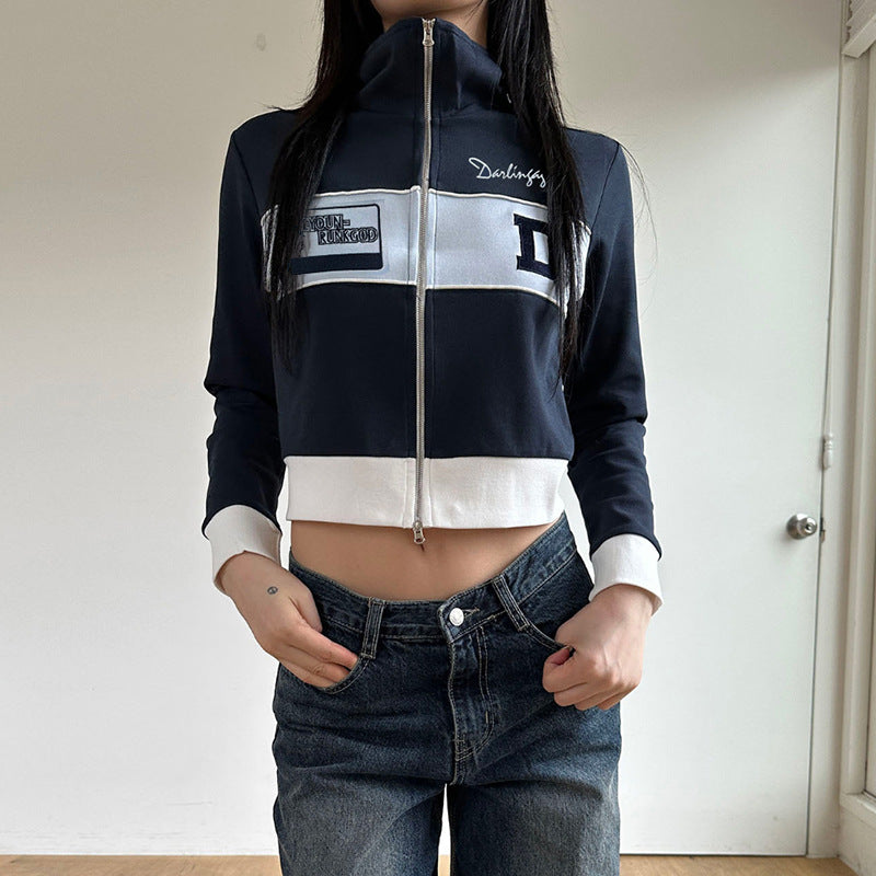 Retro Colorblock Double-Zip Loose Streetwear Jacket