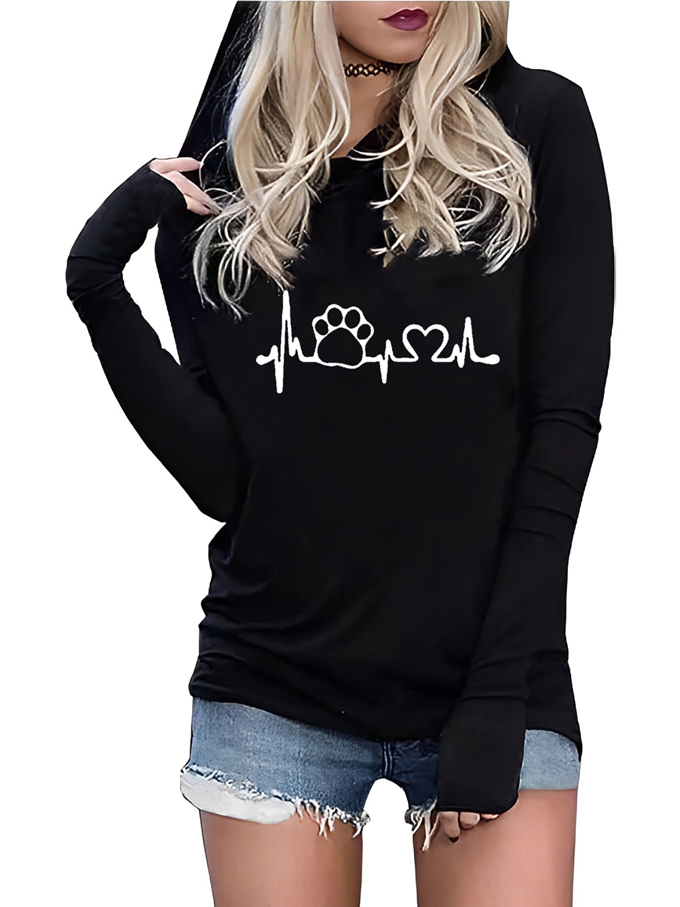 Chic Alphabet Embroidered Slim Fit Long Sleeve Hoodie