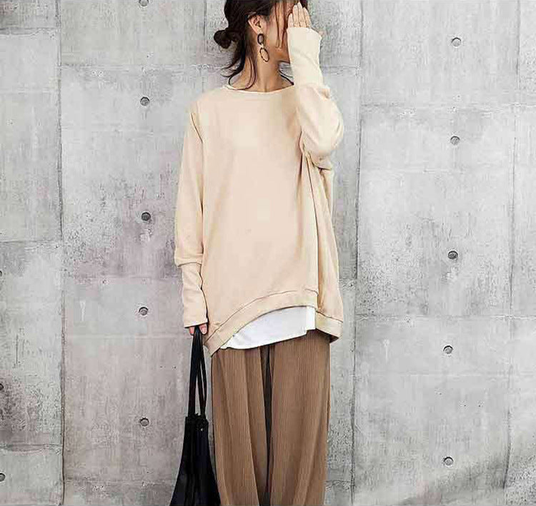 Cozy Oversized Cotton Pullover Women's Solid Color Sweater