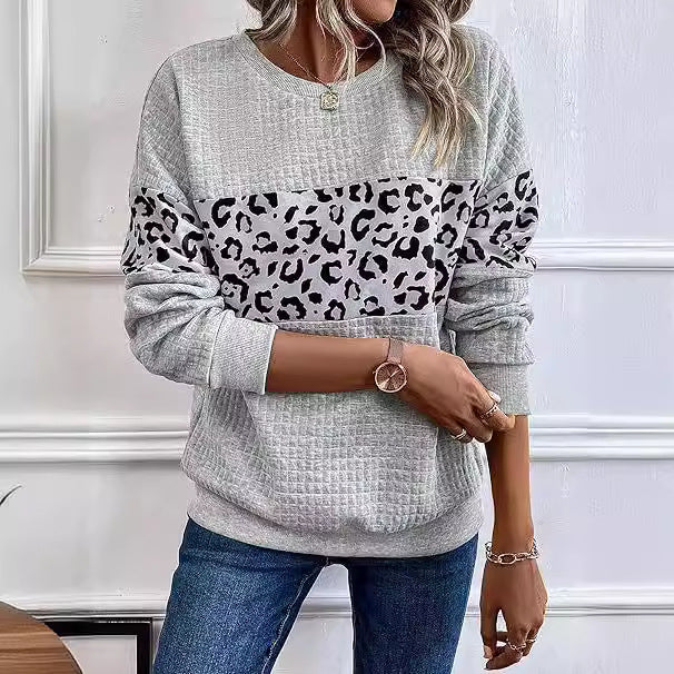 Chic Leopard Print Long Sleeve Casual Sweatshirt