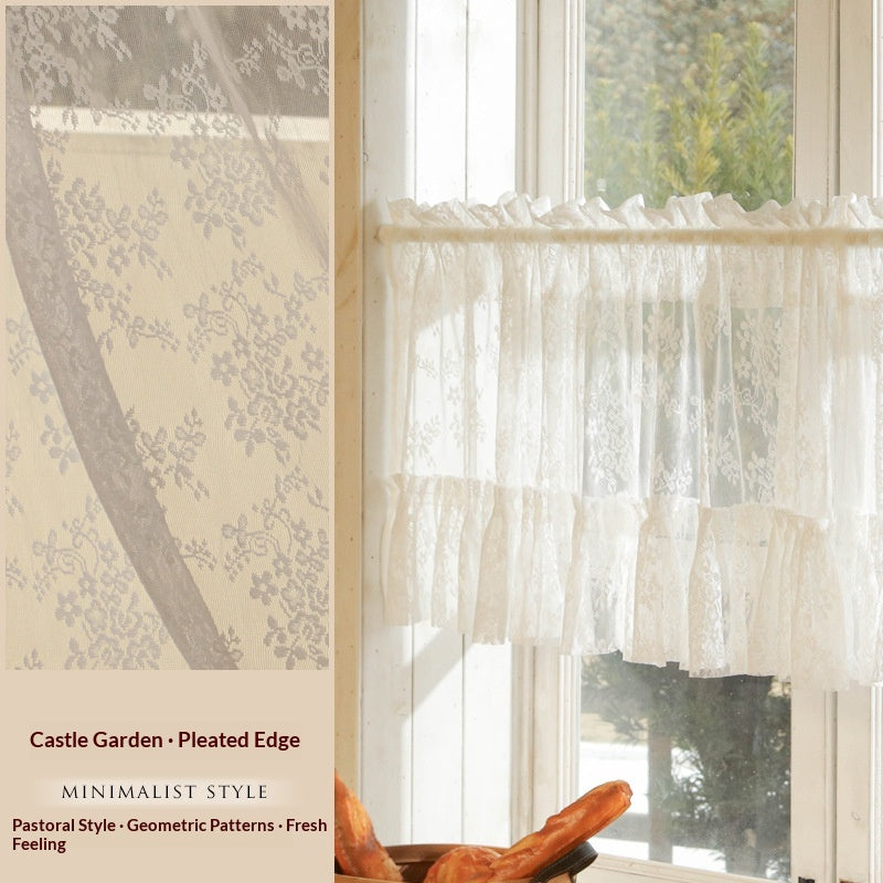 Sheer Gauze Girl Lace Trim Kitchen Curtain