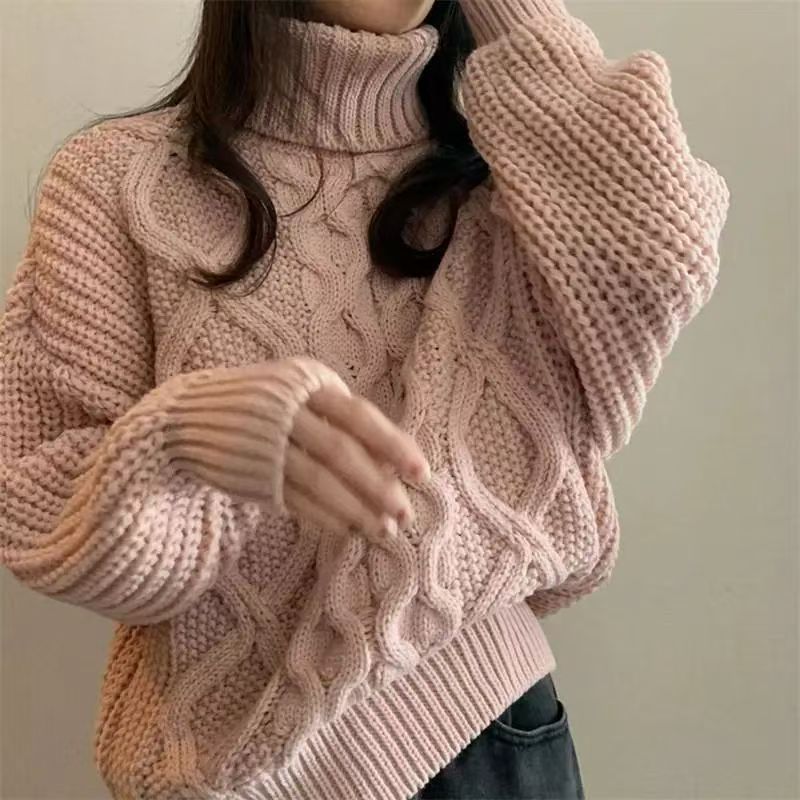 Retro Autumn and Winter Turtleneck Sweater Twisted Short Long-sleeved Sweater Top