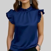 Wine Red Ruffled Sleeveless Top – Elegant Office‑Ready Style