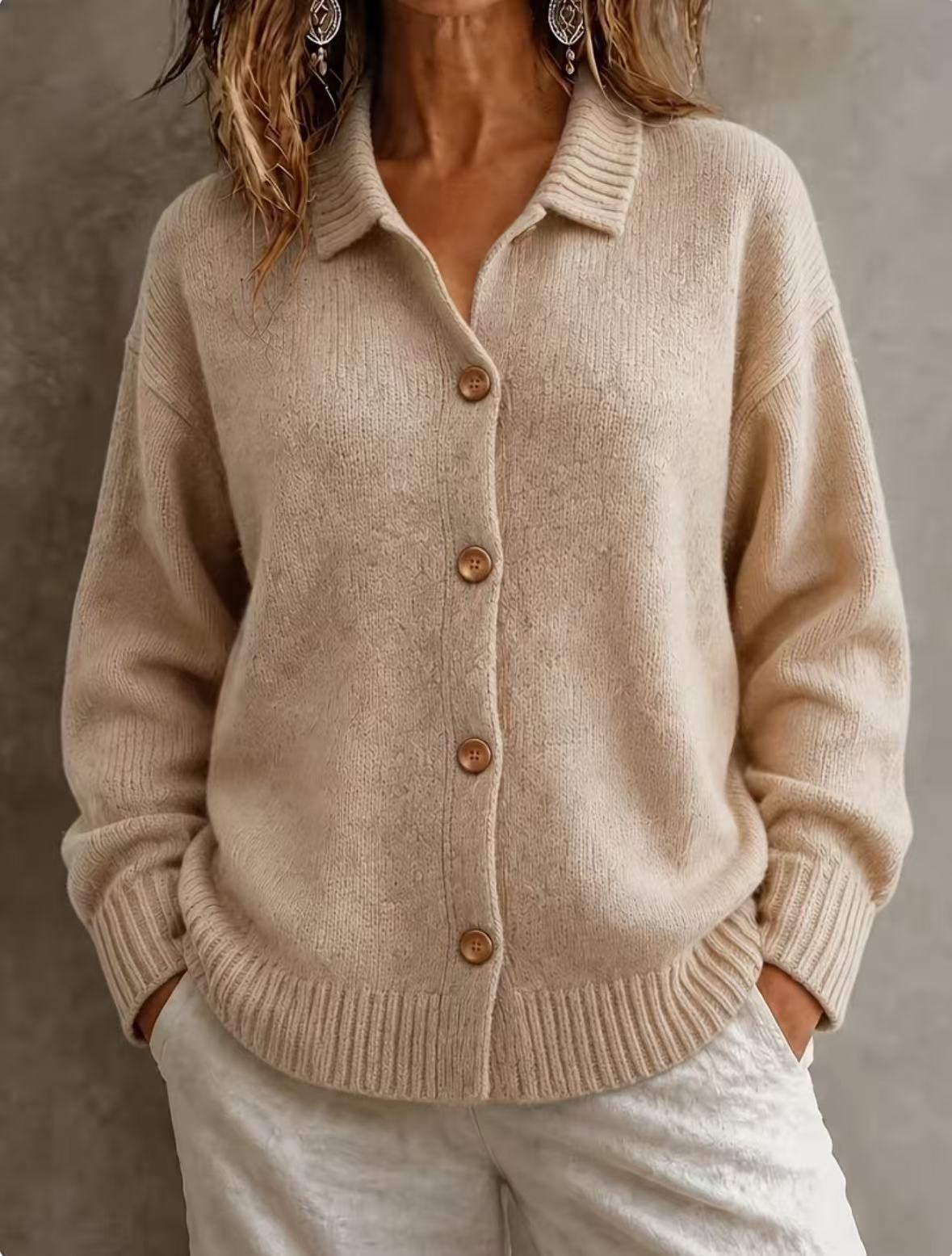 Single-breasted Long-sleeve Sweater Jacket