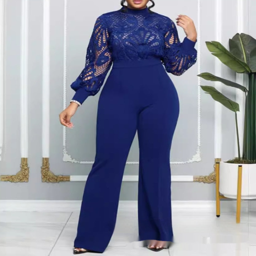 Women's Plus-Size Lace-Trim Casual Jumpsuit